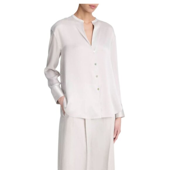 NWT Vince Band Collar Long Sleeve Silk Blouse Shirt - Picture 1 of 6
